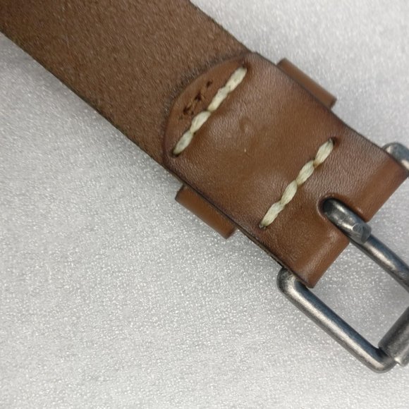 Leather Belt Roller-buckle Italian Leather 34 Earthy Brown Minimalist 43" long - Picture 3 of 10